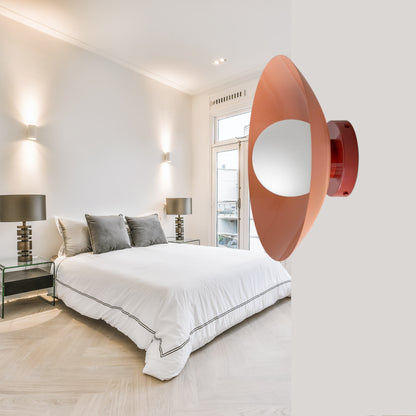 Peach & Red Dome Brass Wall Sconce – Mid-Century Modern Vintage Light