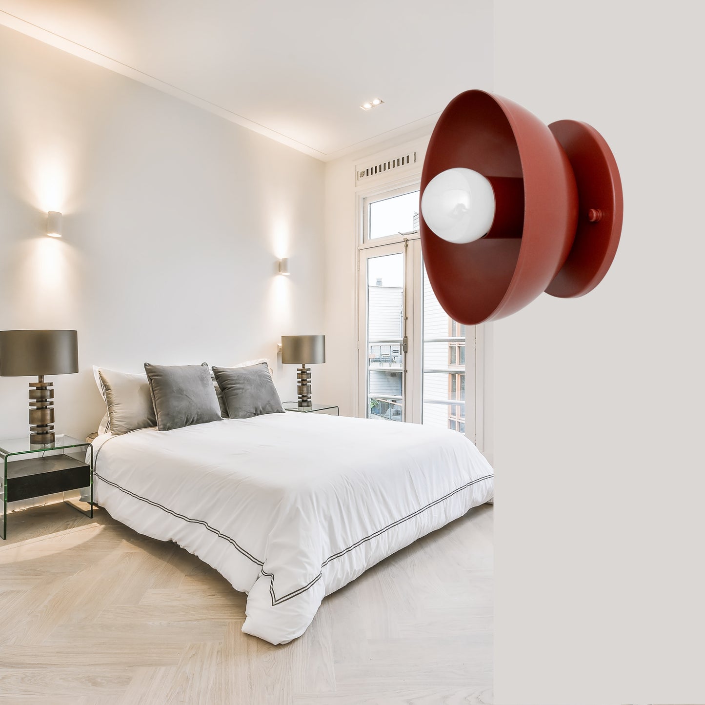 Red Brass Dome Wall Sconce – Modern Mid Century Wall Light Fixture