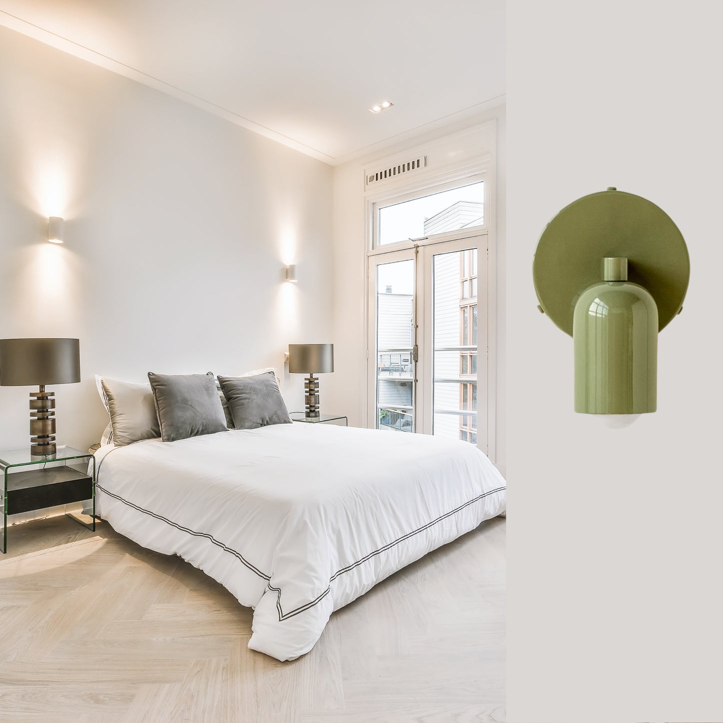 Olive Green Capsule Brass Wall Sconce – Mid Century Modern Vintage Wall Light Fixture