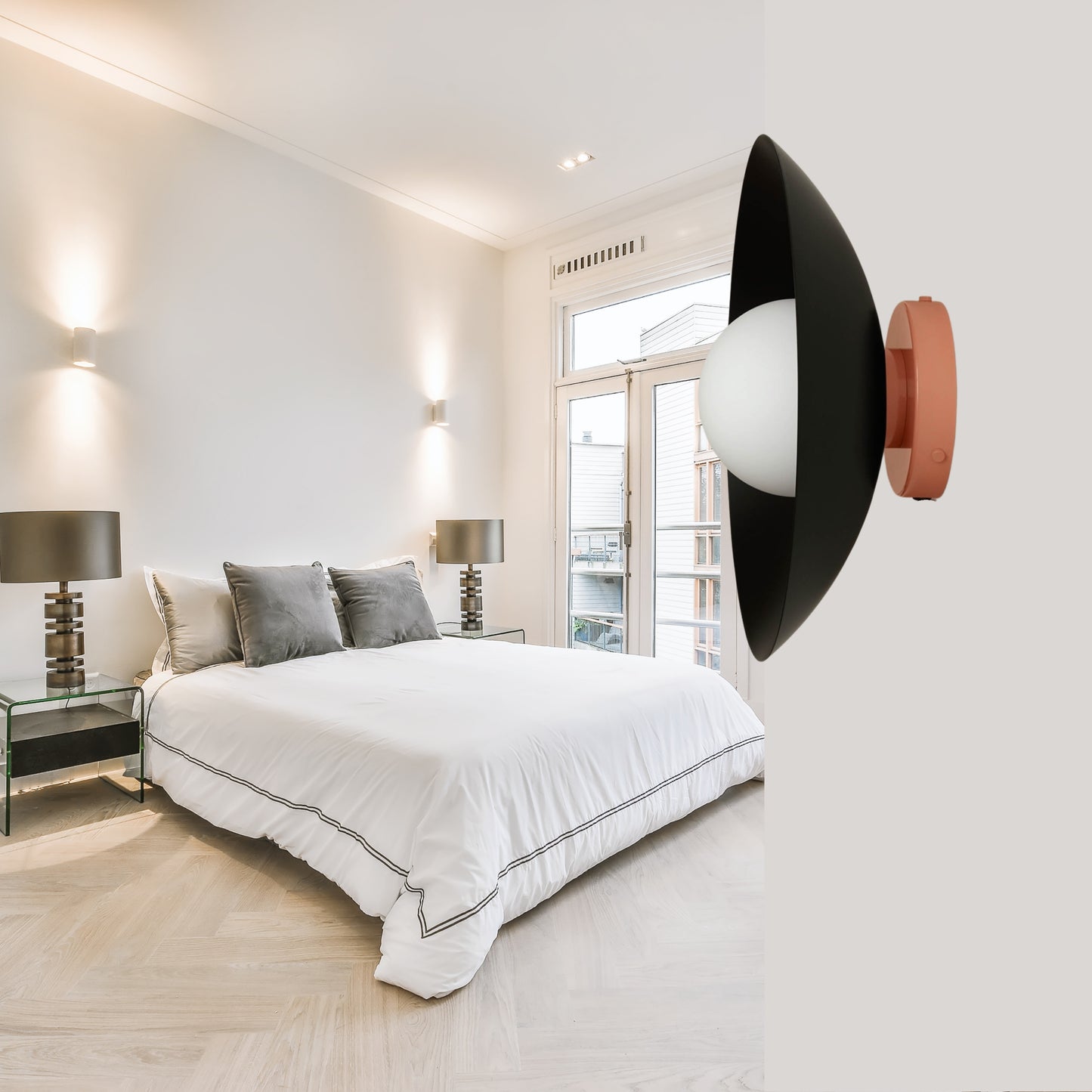 Black & Peach Dome Brass Wall Sconce – Mid-Century Modern Vintage Light