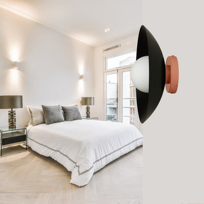 Black & Peach Dome Brass Wall Sconce – Mid-Century Modern Vintage Light