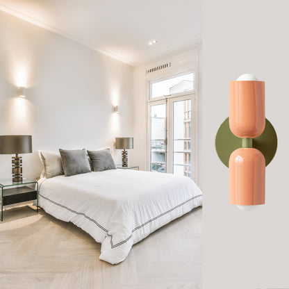 Peach & Olive Green Up & Down Brass Wall Sconce – Mid-Century Modern Light Fixture