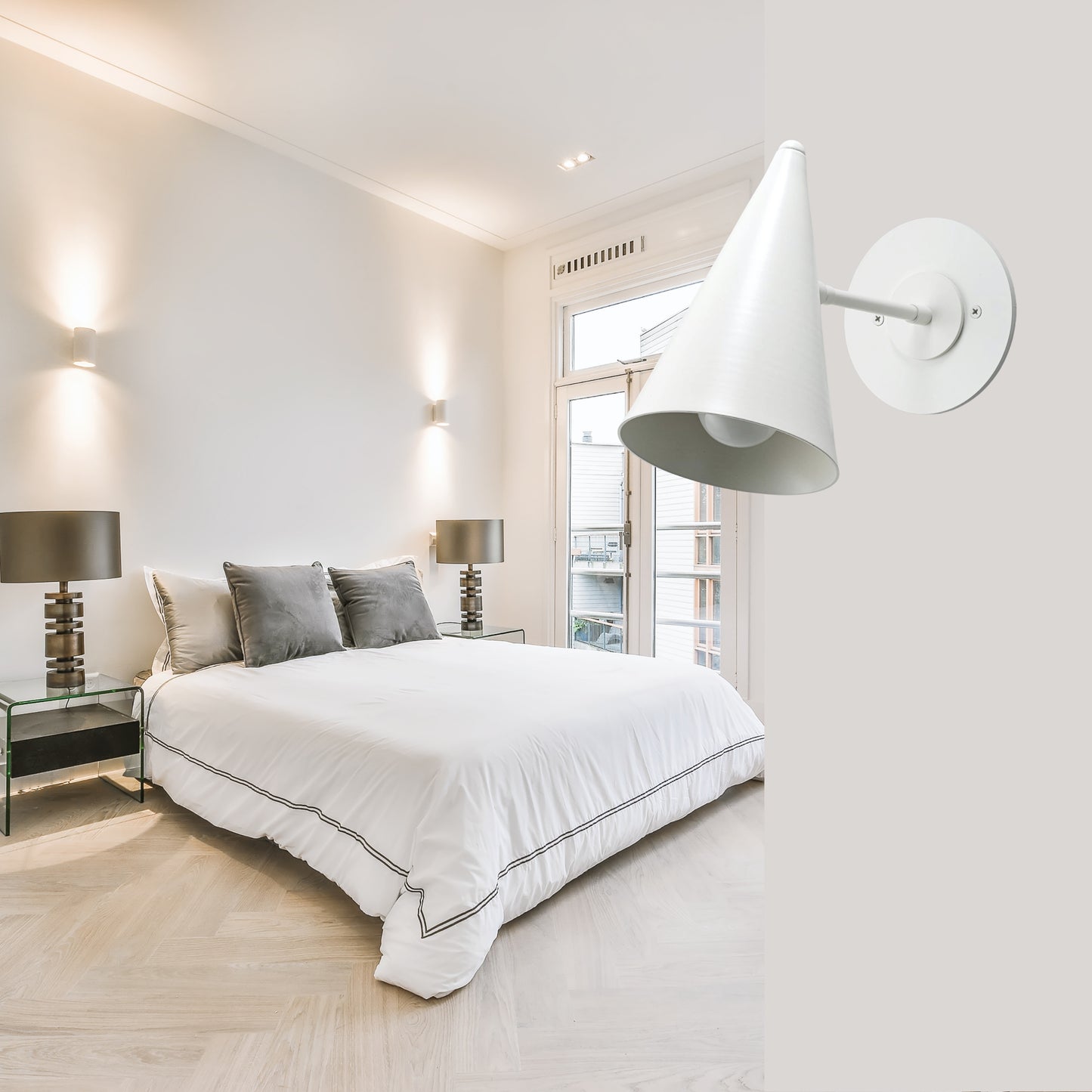 White Cone Vintage Wall Light - Mid-Century Modern Brass Wall Sconce