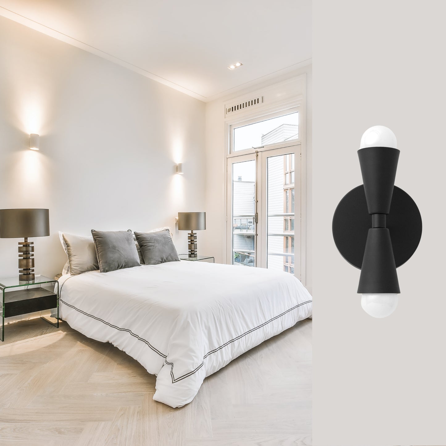 Mid Century Modern Brass Wall Sconce – Handmade Double Cone Light Fixture