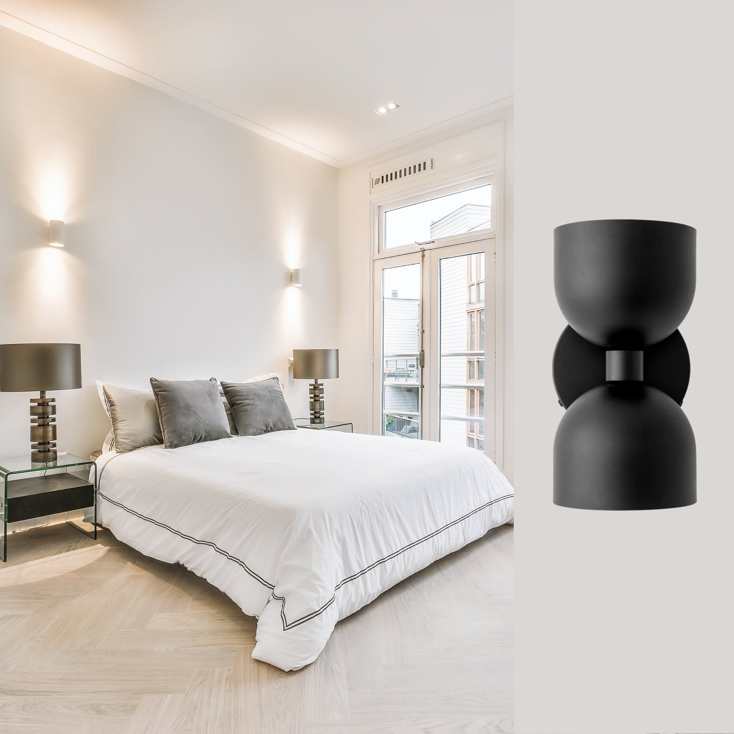 Mid Century Modern Black Brass Wall Sconce – Handmade Double Shade Light