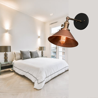 Handmade Brass Wall Sconce with Copper Shade – Adjustable Farmhouse Light Fixture