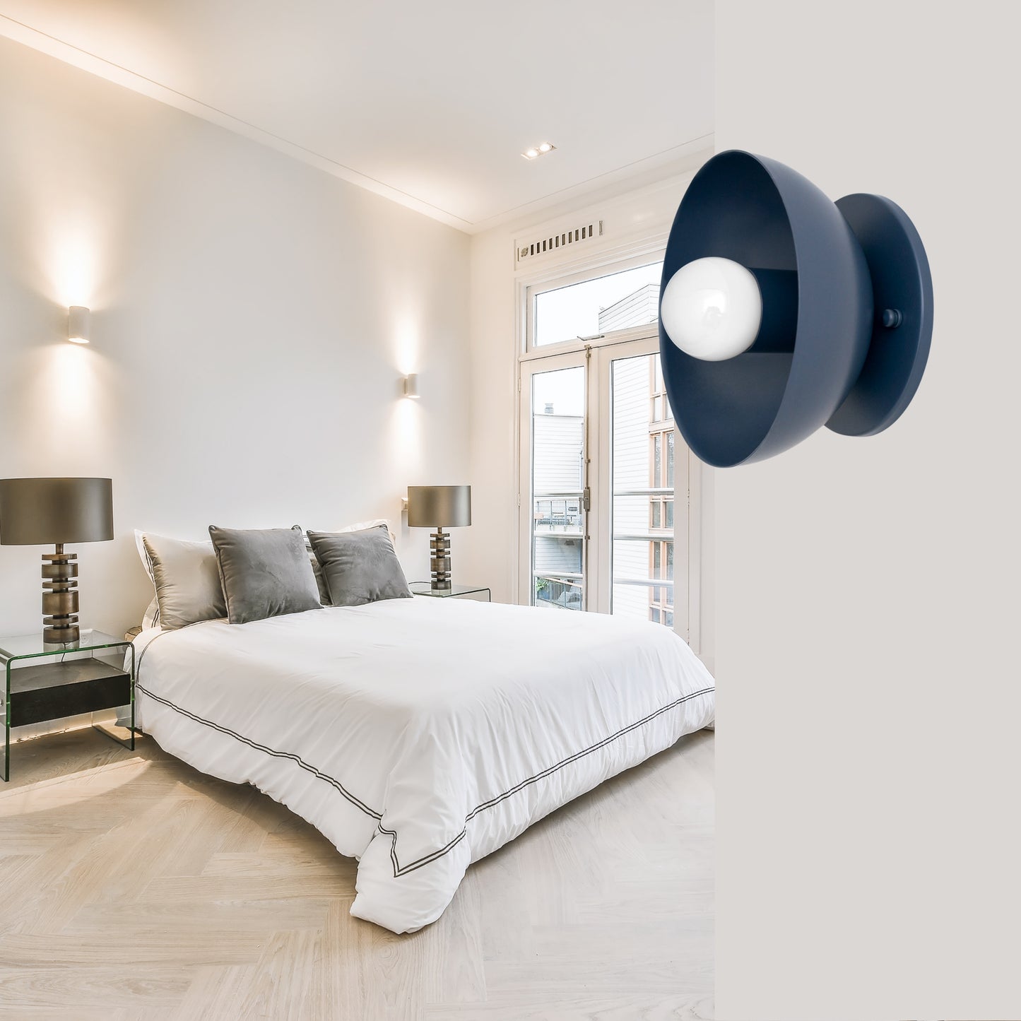 Blue Brass Dome Wall Sconce – Modern Mid Century Wall Light Fixture