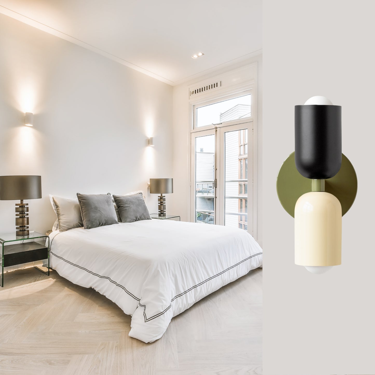 Black-White & Green Up & Down Brass Wall Sconce – Mid-Century Modern Light Fixture