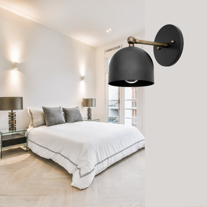 Mid Century Brass Wall Sconce – Handmade Black & Antique Dome Light Fixture