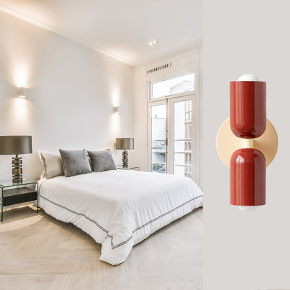 Red & Cream Up & Down Brass Wall Sconce – Mid-Century Modern Light Fixture