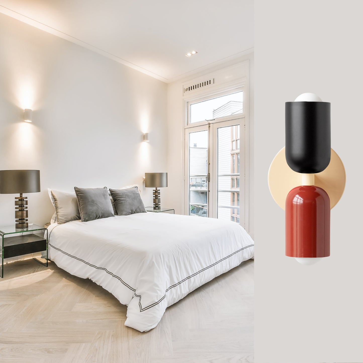 Black-Red & White Up & Down Brass Wall Sconce – Mid-Century Modern Light Fixture