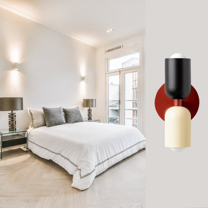 Black-White & Red Up & Down Brass Wall Sconce – Mid-Century Modern Light Fixture