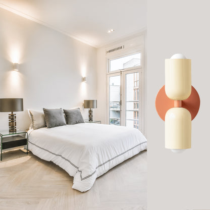 Cream & Peach Up & Down Brass Wall Sconce – Mid-Century Modern Light Fixture