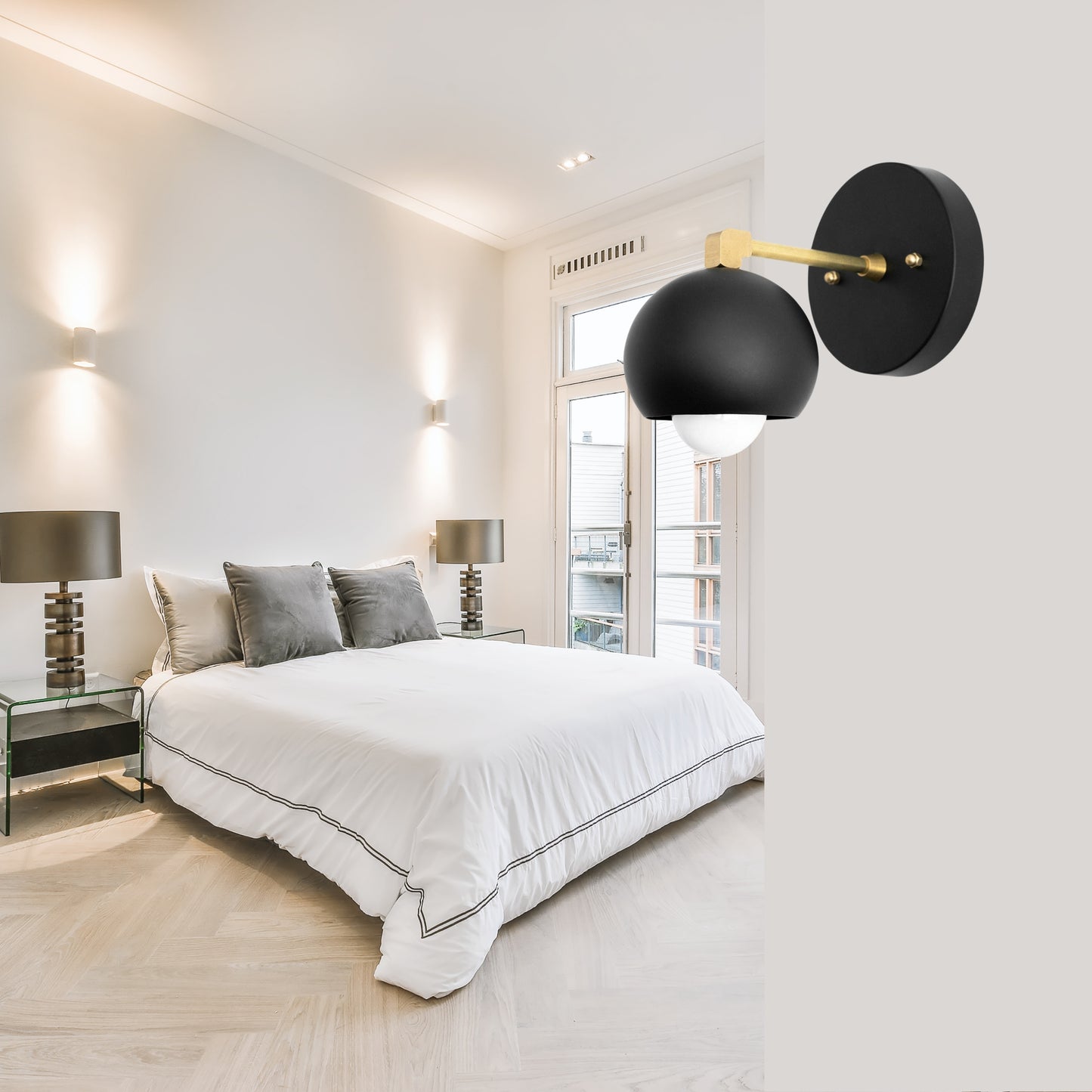 Handmade Brass Wall Sconce – Mid Century Modern Black Dome Light Fixture
