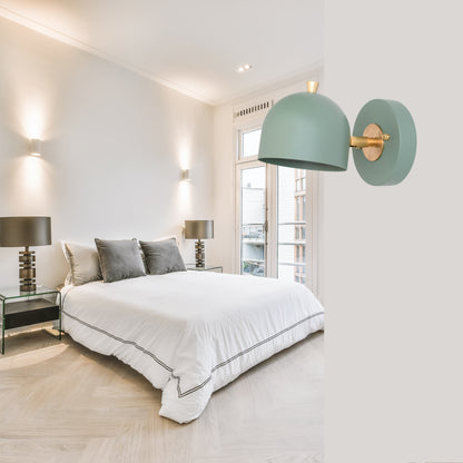 Modern Brass Wall Sconce – Mid Century Wall Light with Green Dome Shade