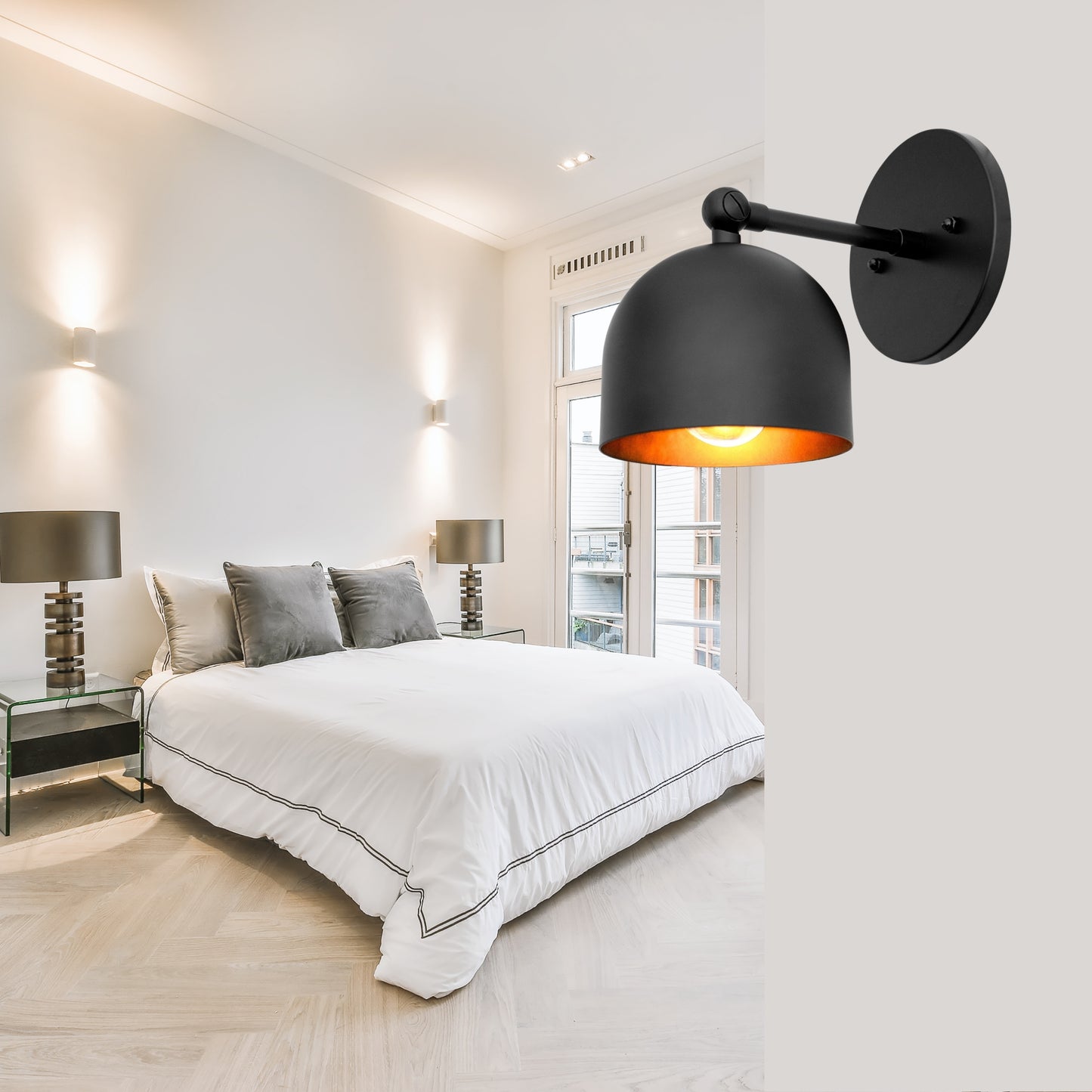 Mid Century Brass Wall Sconce – Handmade Black Dome Light Fixture