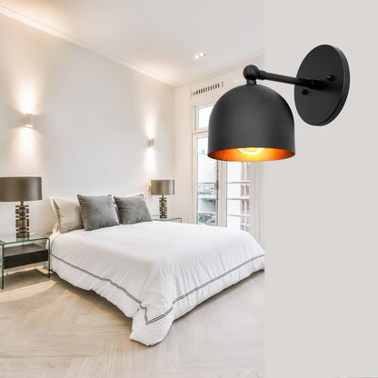 Mid Century Brass Wall Sconce – Handmade Black Dome Light Fixture