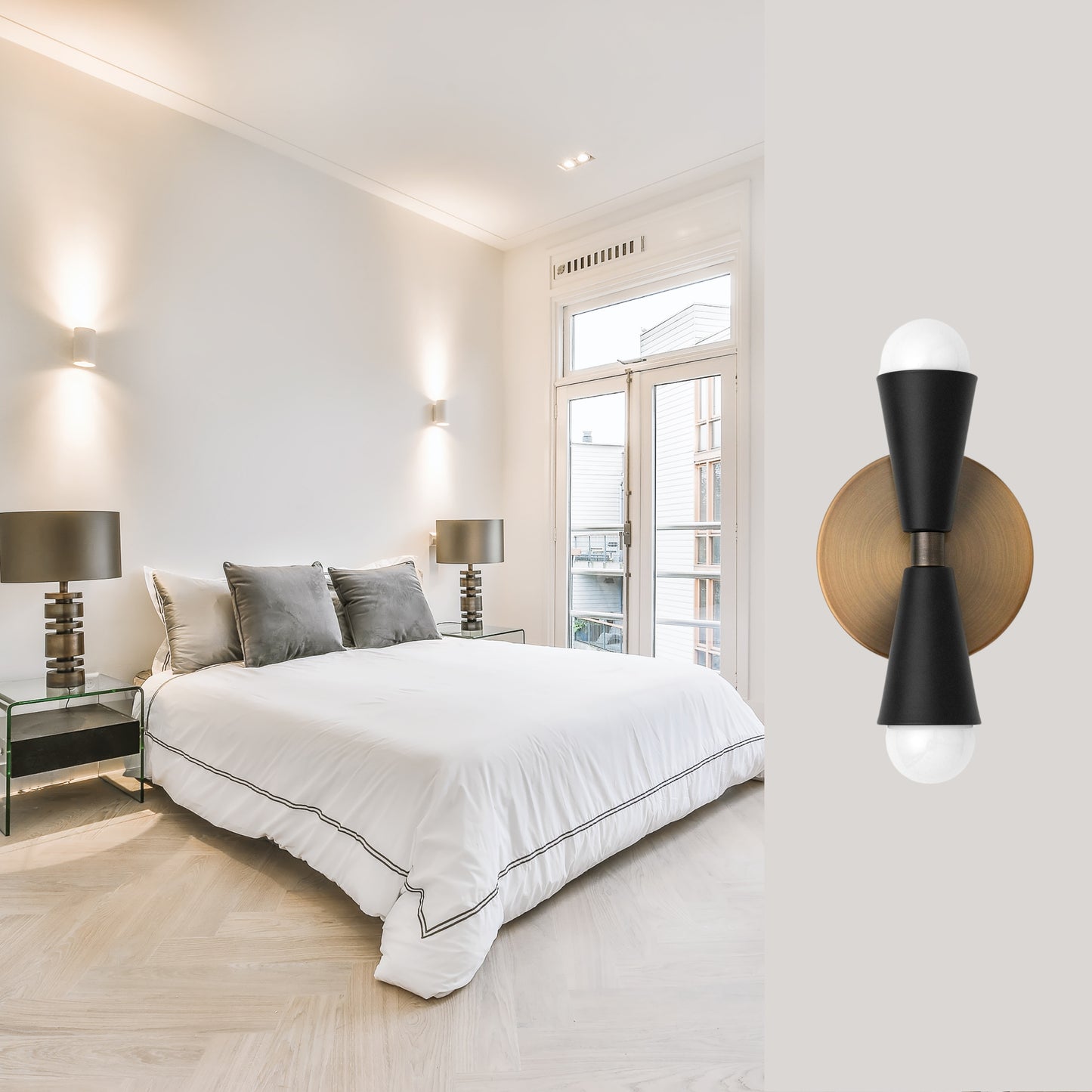 Mid Century Modern Brass Wall Sconce – Handmade Double Cone Light Fixture