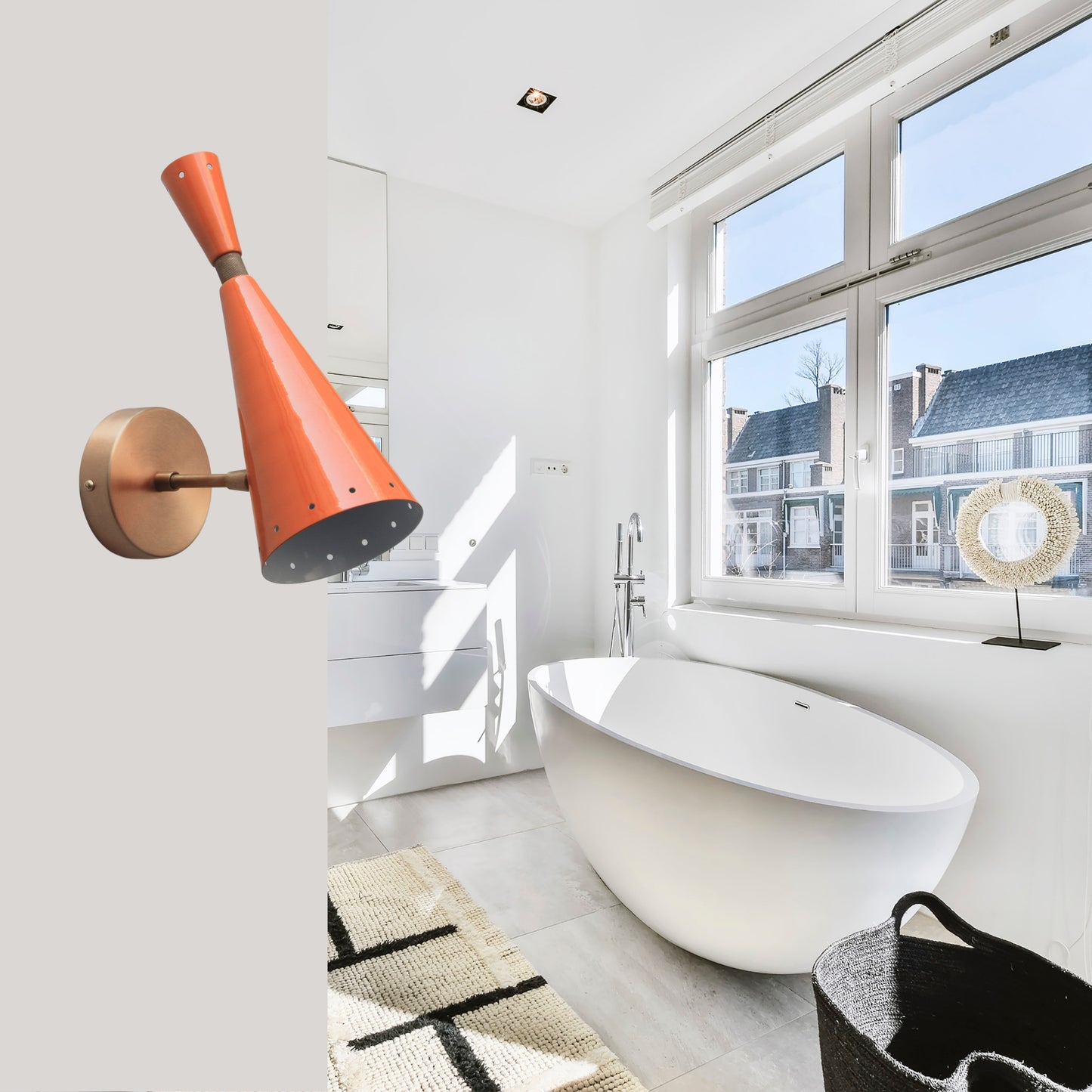Brass Orange Diabolo Wall Sconce – 1950s Italian Mid-Century Vintage Light