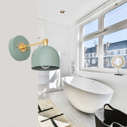 Modern Brass Wall Sconce – Mid Century Wall Light with Sea Green Dome Shade