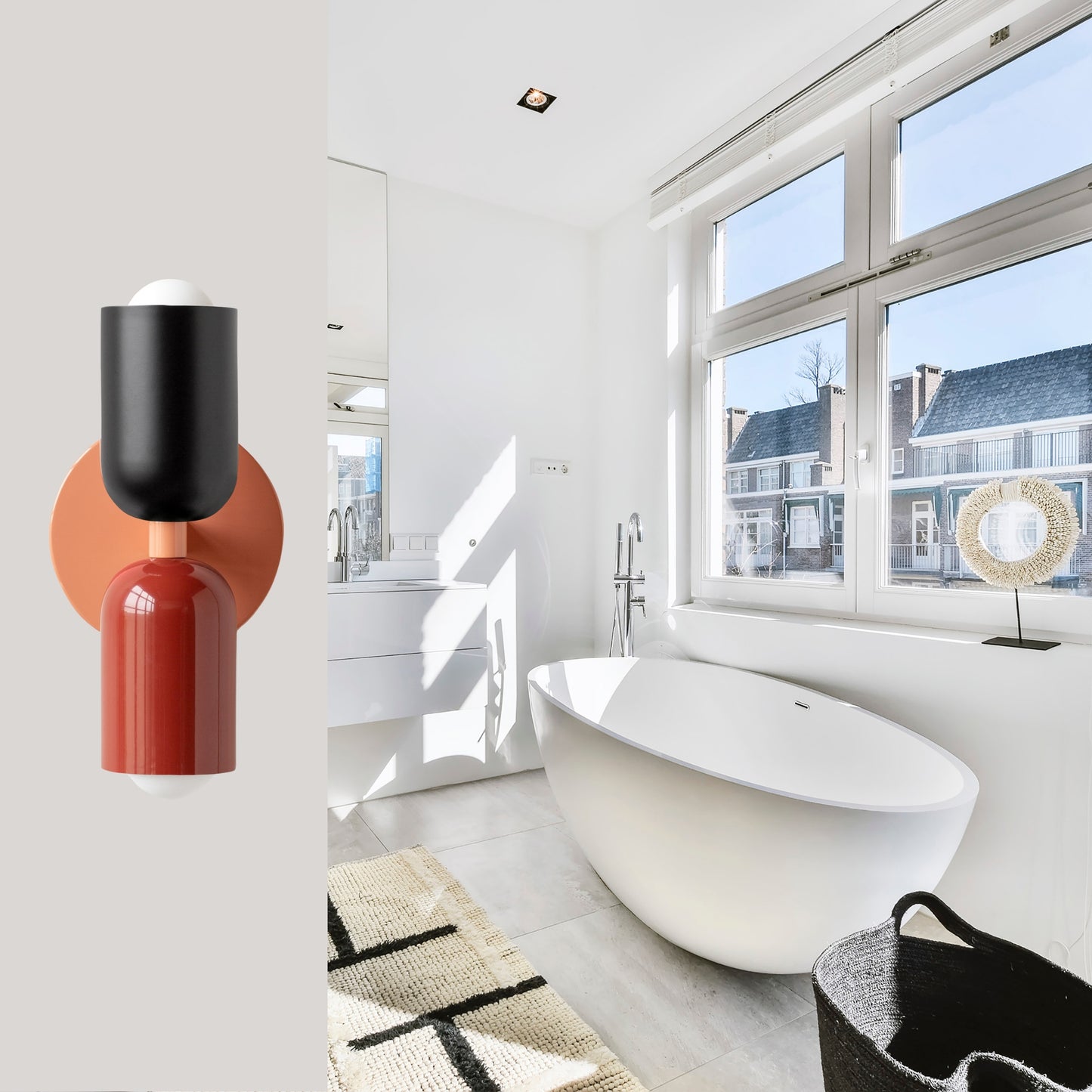 Black-Red & Peach Up & Down Brass Wall Sconce – Mid-Century Modern Light Fixture