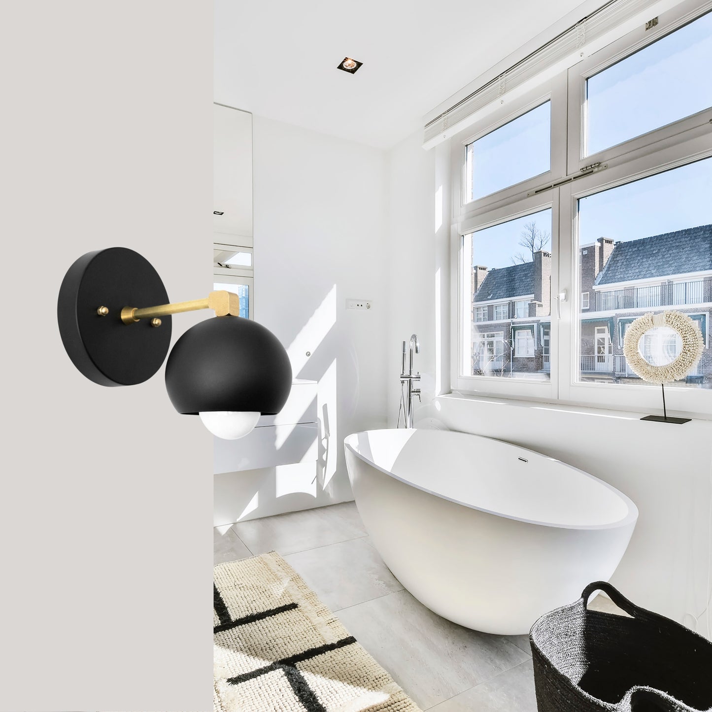 Handmade Brass Wall Sconce – Mid Century Modern Black Dome Light Fixture