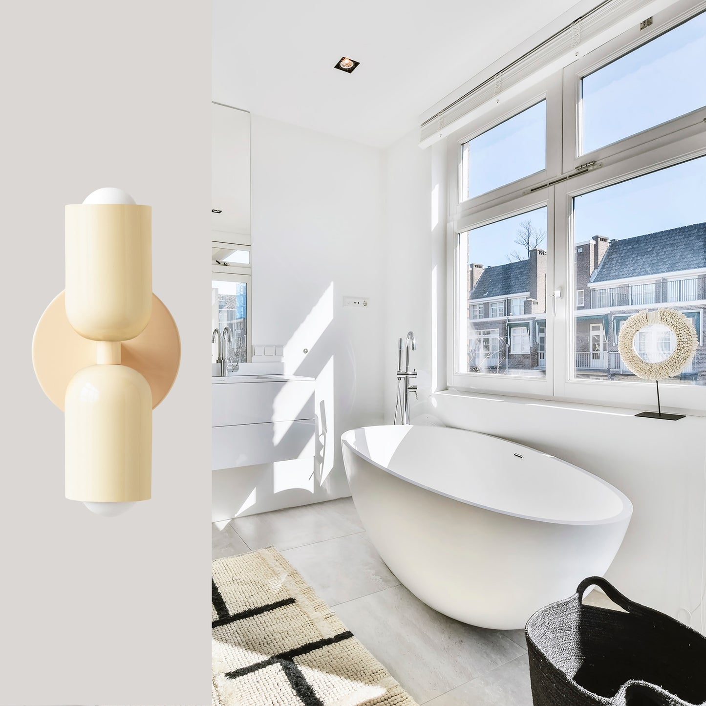 Cream Up & Down Brass Wall Sconce – Mid-Century Modern Light Fixture