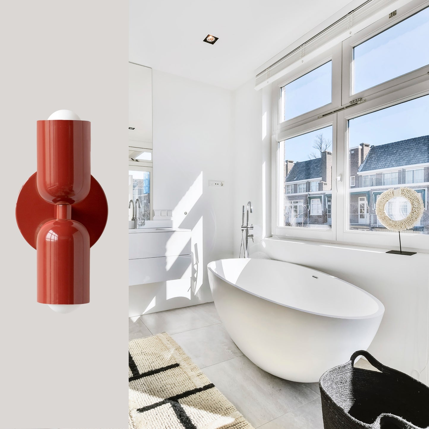 Red Up & Down Brass Wall Sconce – Mid-Century Modern Light Fixture