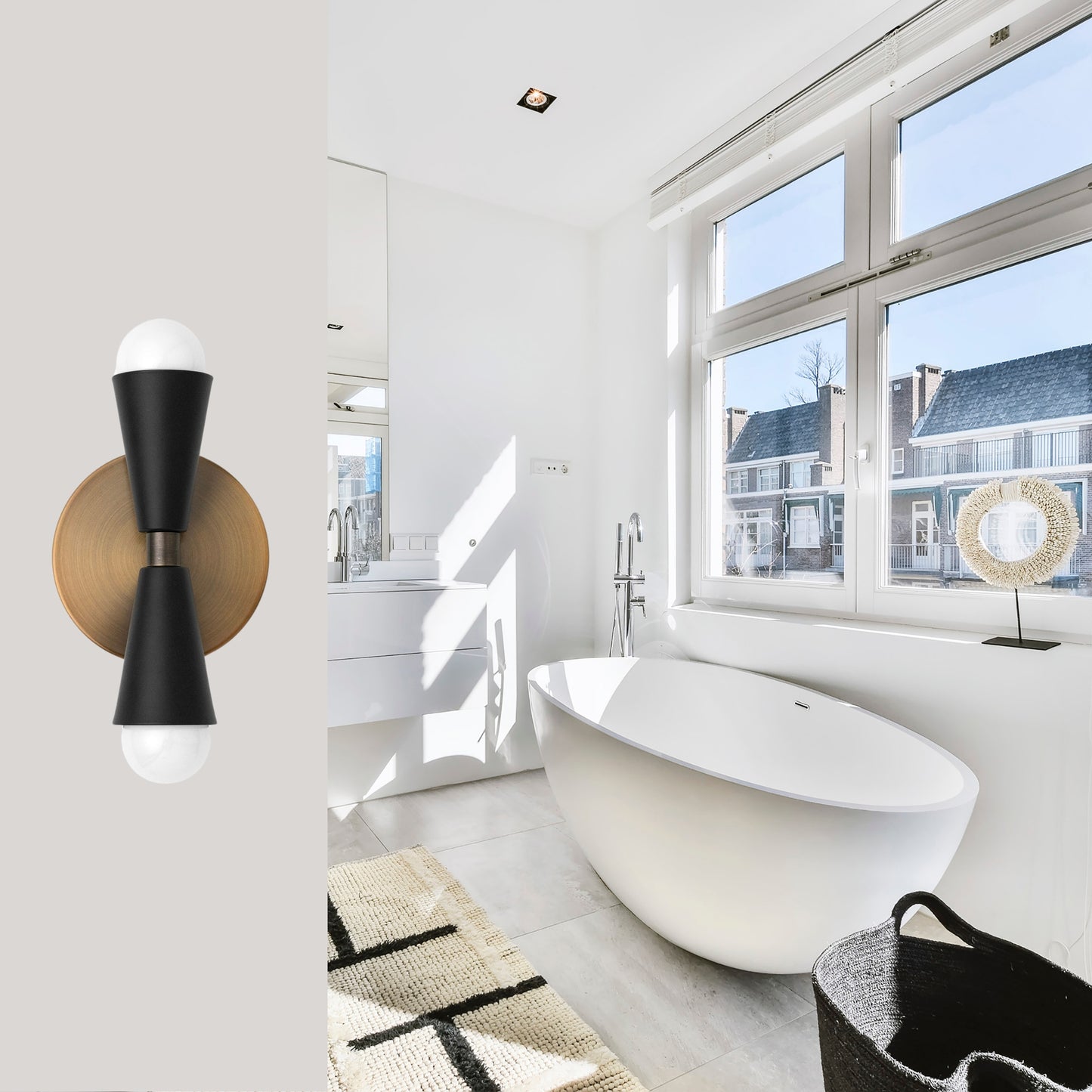 Mid Century Modern Brass Wall Sconce – Handmade Double Cone Light Fixture