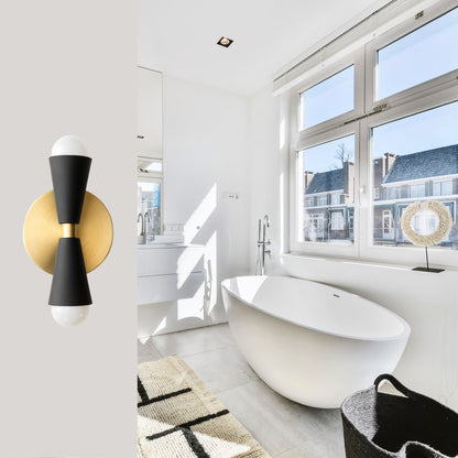 Mid Century Modern Brass Wall Sconce – Handmade Double Cone Light Fixture