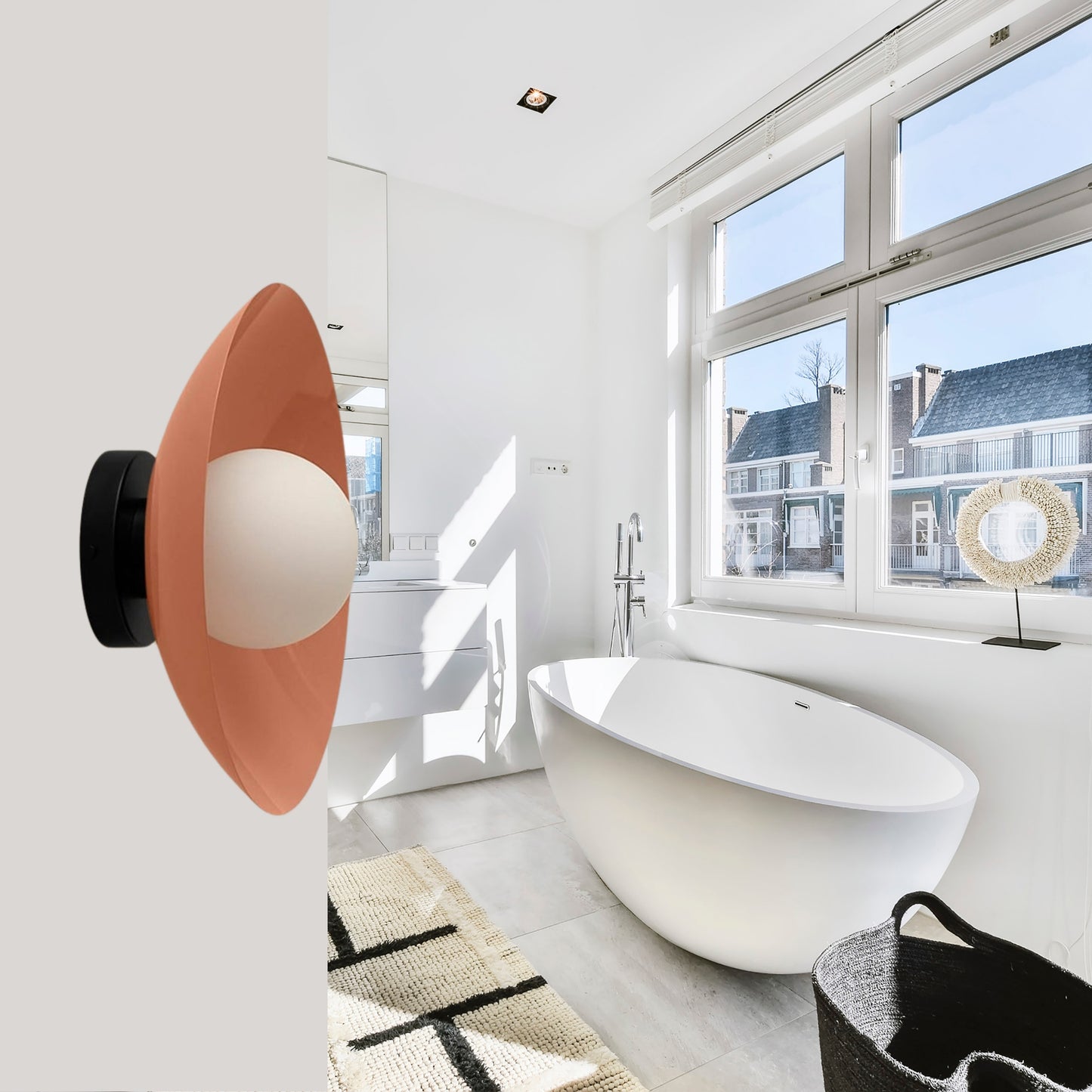 Peach & Black Dome Brass Wall Sconce – Mid-Century Modern Vintage Light