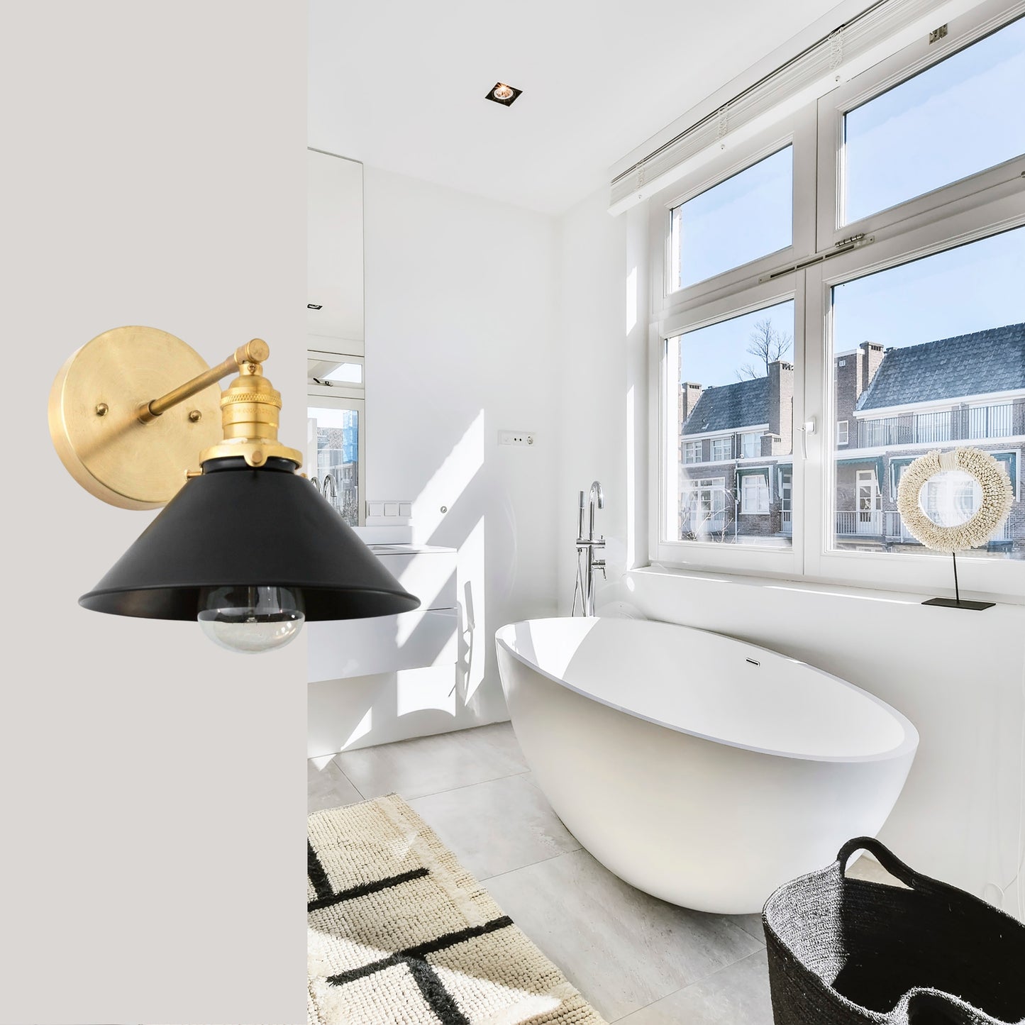 Handmade Brass Wall Sconce – Mid Century Modern Black & Polish Cone Light