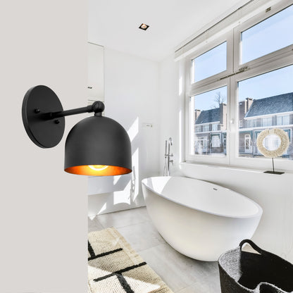Mid Century Brass Wall Sconce – Handmade Black Dome Light Fixture