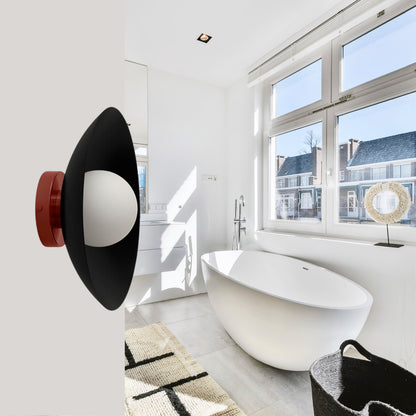 Black & Red Dome Brass Wall Sconce – Mid-Century Modern Vintage Light