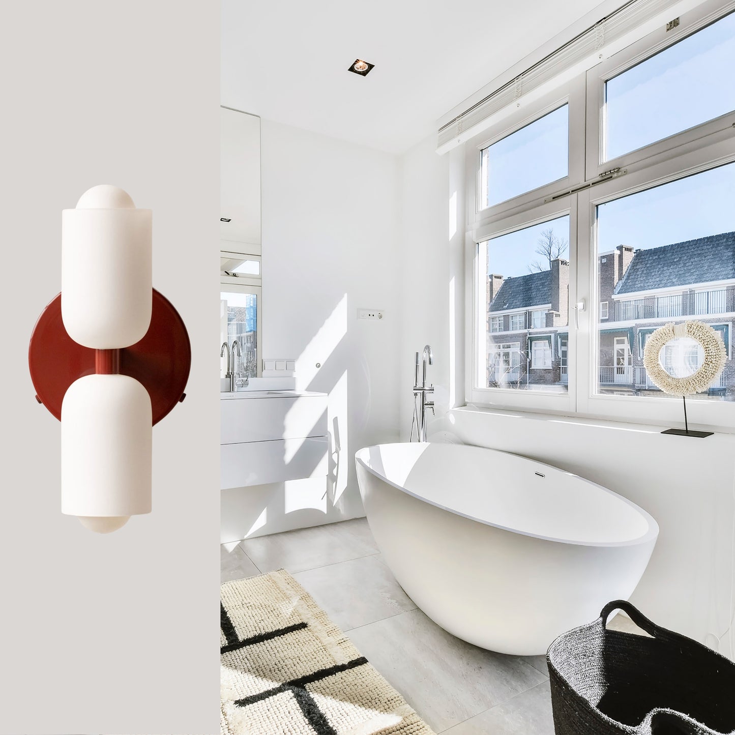 White & Red Up & Down Brass Wall Sconce – Mid-Century Modern Light Fixture