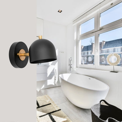 Modern Brass Wall Sconce – Mid Century Wall Light with Black Dome Shade