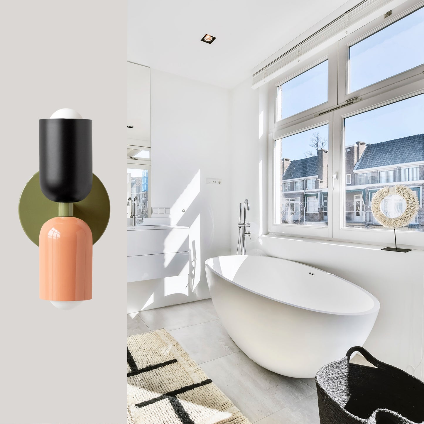 Black-Peach & Green Up & Down Brass Wall Sconce – Mid-Century Modern Light Fixture