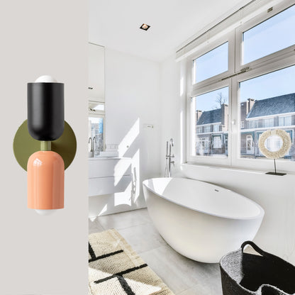 Black-Peach & Green Up & Down Brass Wall Sconce – Mid-Century Modern Light Fixture