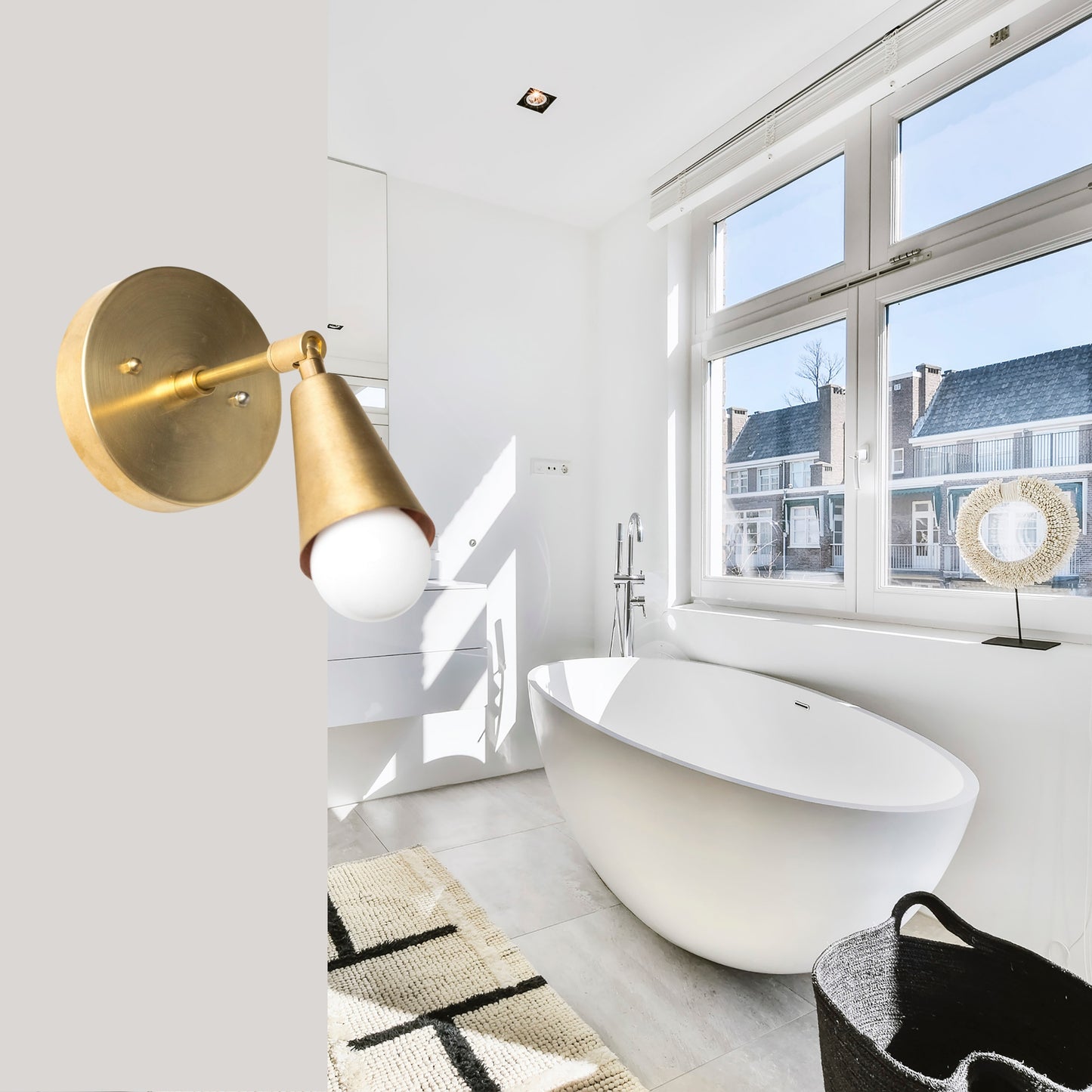 Mid Century Raw Brass Wall Sconce – Handmade Cone Light Fixture