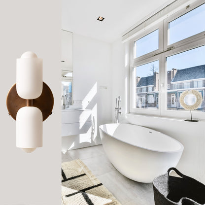 White & Antique Up & Down Brass Wall Sconce – Mid-Century Modern Light Fixture