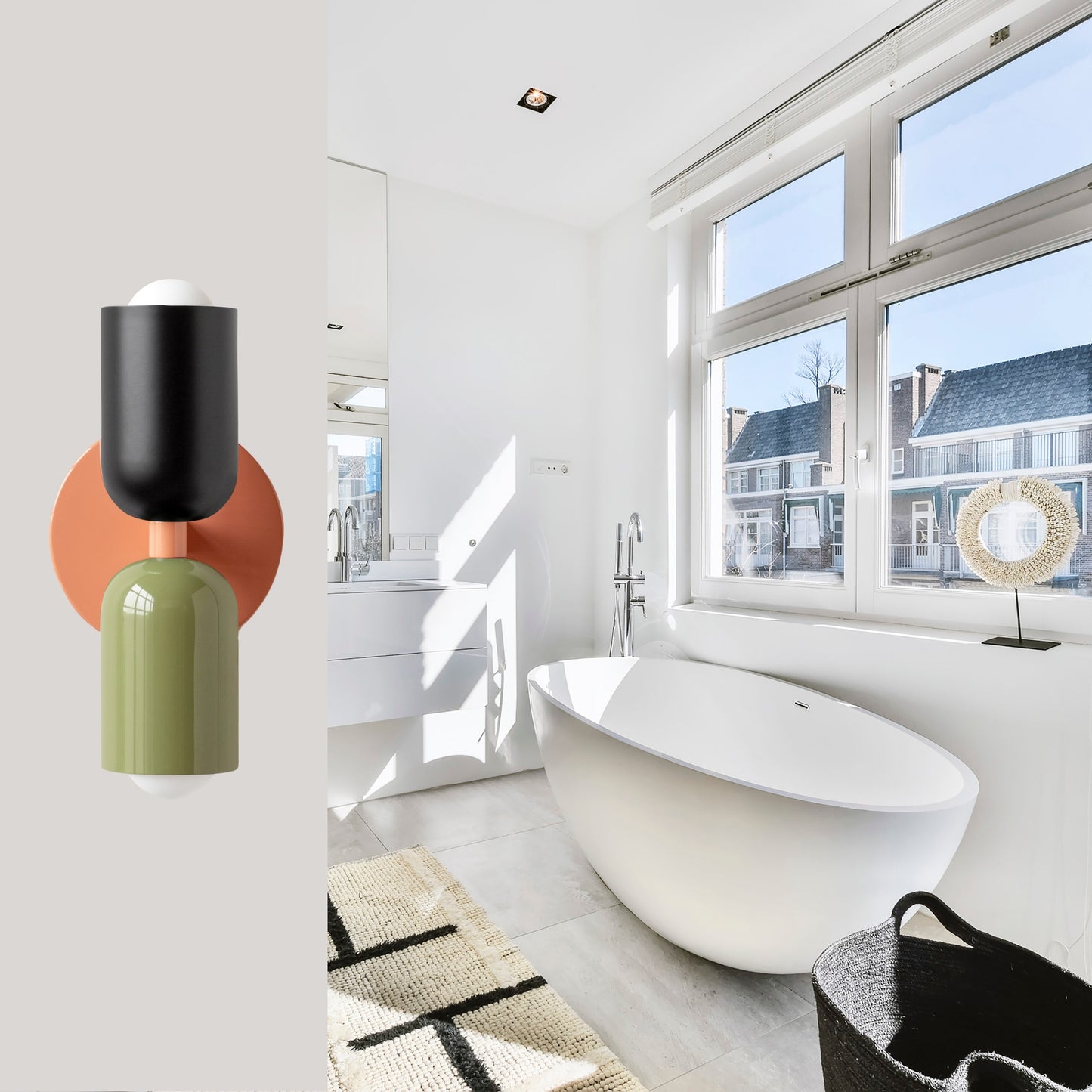 Black-Green & Peach Up & Down Brass Wall Sconce – Mid-Century Modern Light Fixture