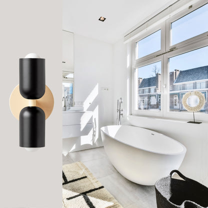 Black & Cream Up & Down Brass Wall Sconce – Mid-Century Modern Light Fixture