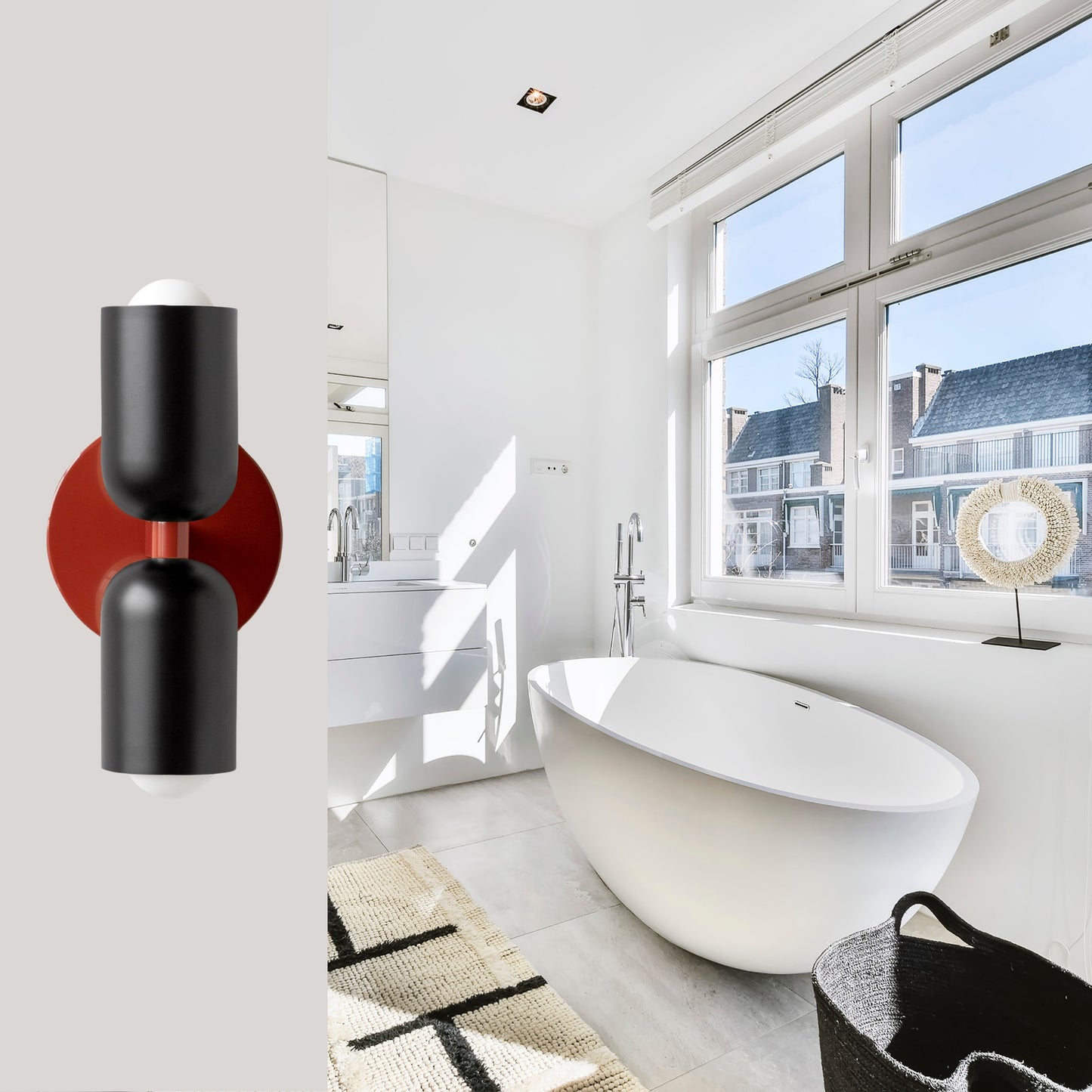 Black & Red Up & Down Brass Wall Sconce – Mid-Century Modern Light Fixture
