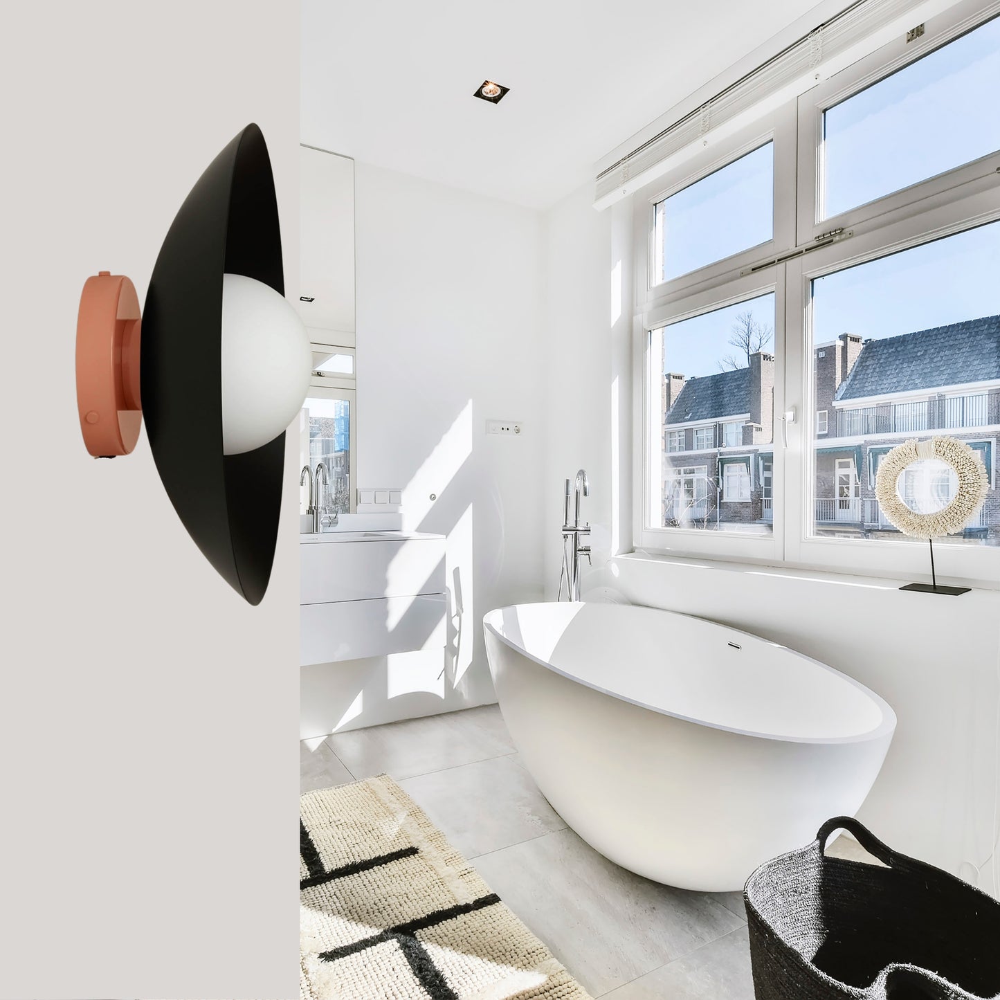 Black & Peach Dome Brass Wall Sconce – Mid-Century Modern Vintage Light