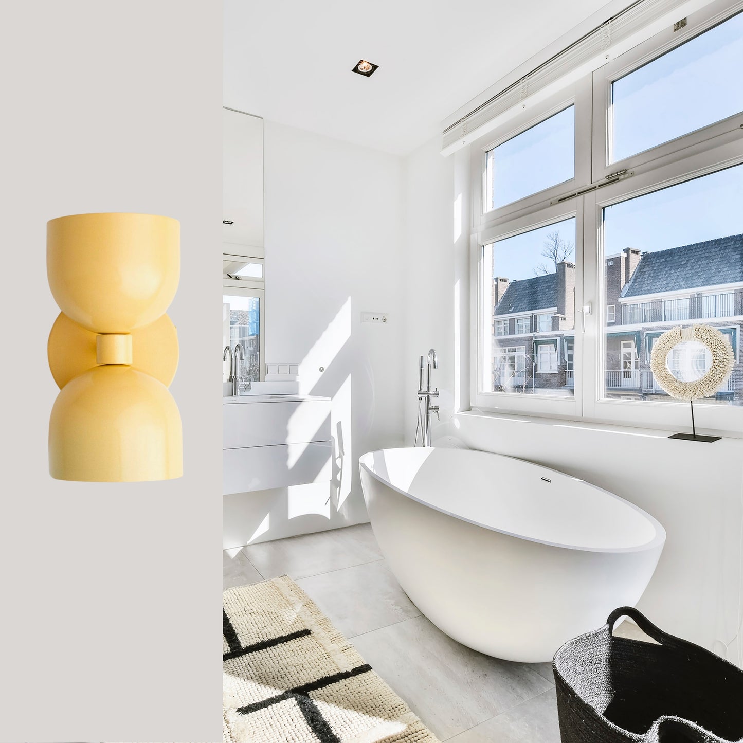 Mid Century Modern Yellow Brass Wall Sconce – Handmade Double Shade Light