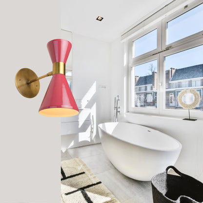 Pink Double Cone Vintage Wall Light - Mid-Century Modern Brass Wall Sconce