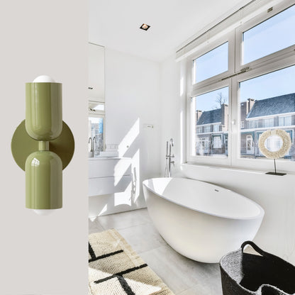 Olive Green Up & Down Brass Wall Sconce – Mid-Century Modern Light Fixture