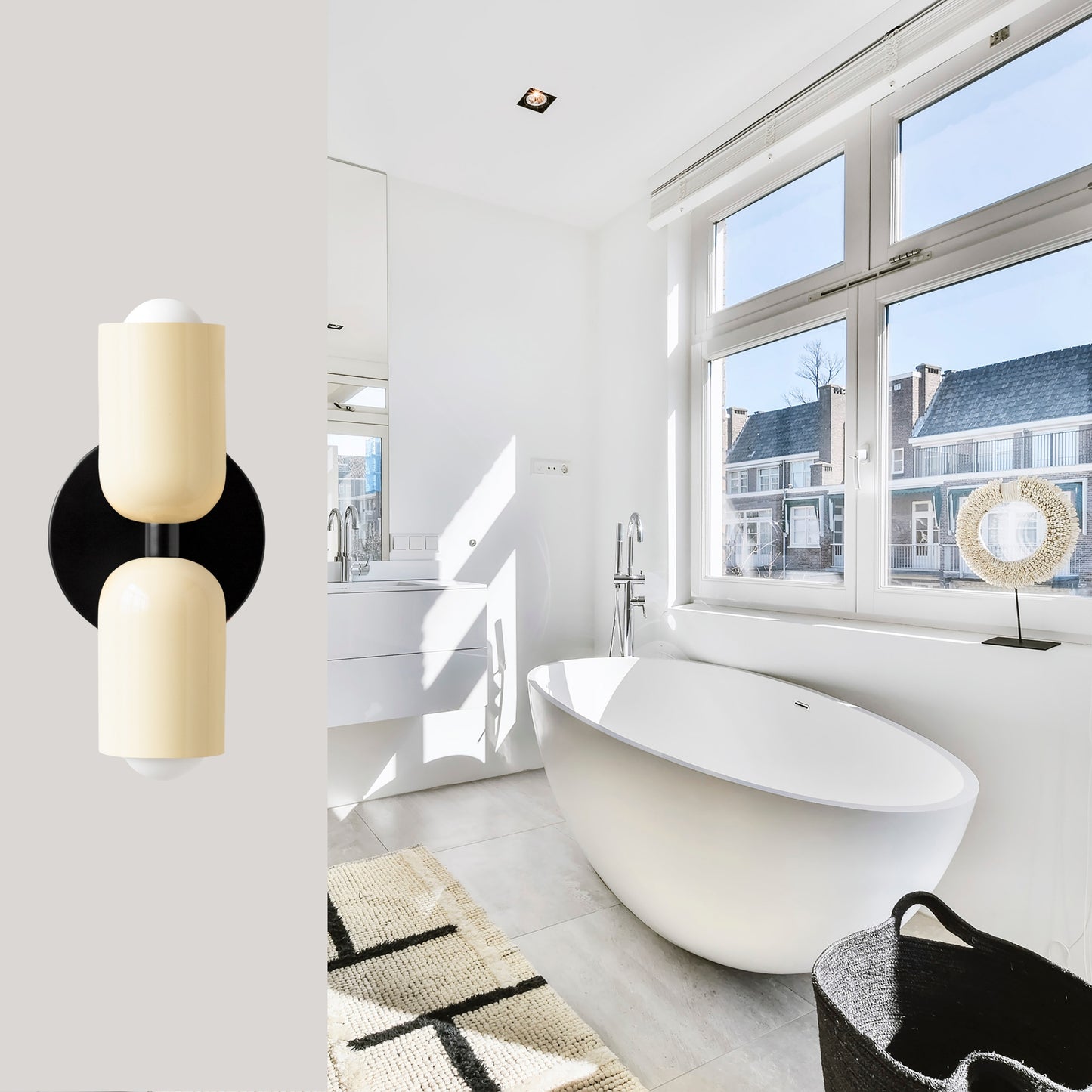 Cream & Black Up & Down Brass Wall Sconce – Mid-Century Modern Light Fixture