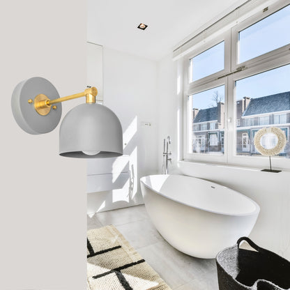 Modern Brass Wall Sconce – Mid Century Wall Light with Gray Dome Shade