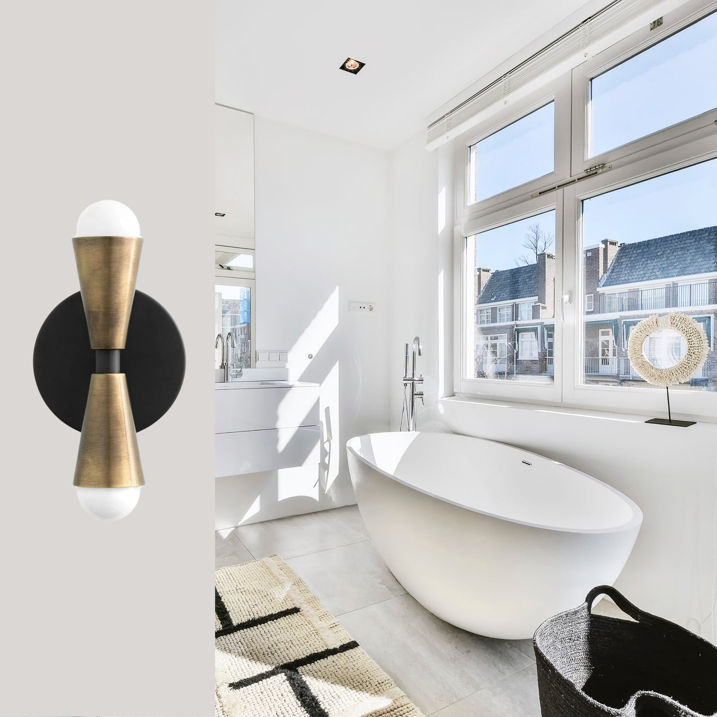 Mid Century Modern Brass Wall Sconce – Handmade Double Cone Light Fixture